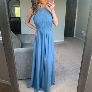 Bill Levkoff Halter Neck Chiffon A-Line Open Back Bridal Gown 6 CornFlower